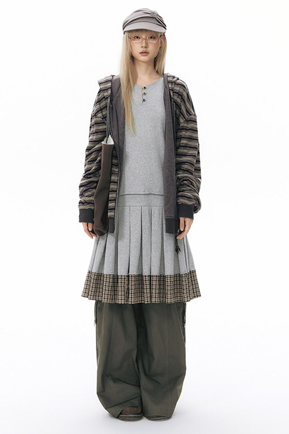 Reversible Striped Hooded Knit Cardigan
