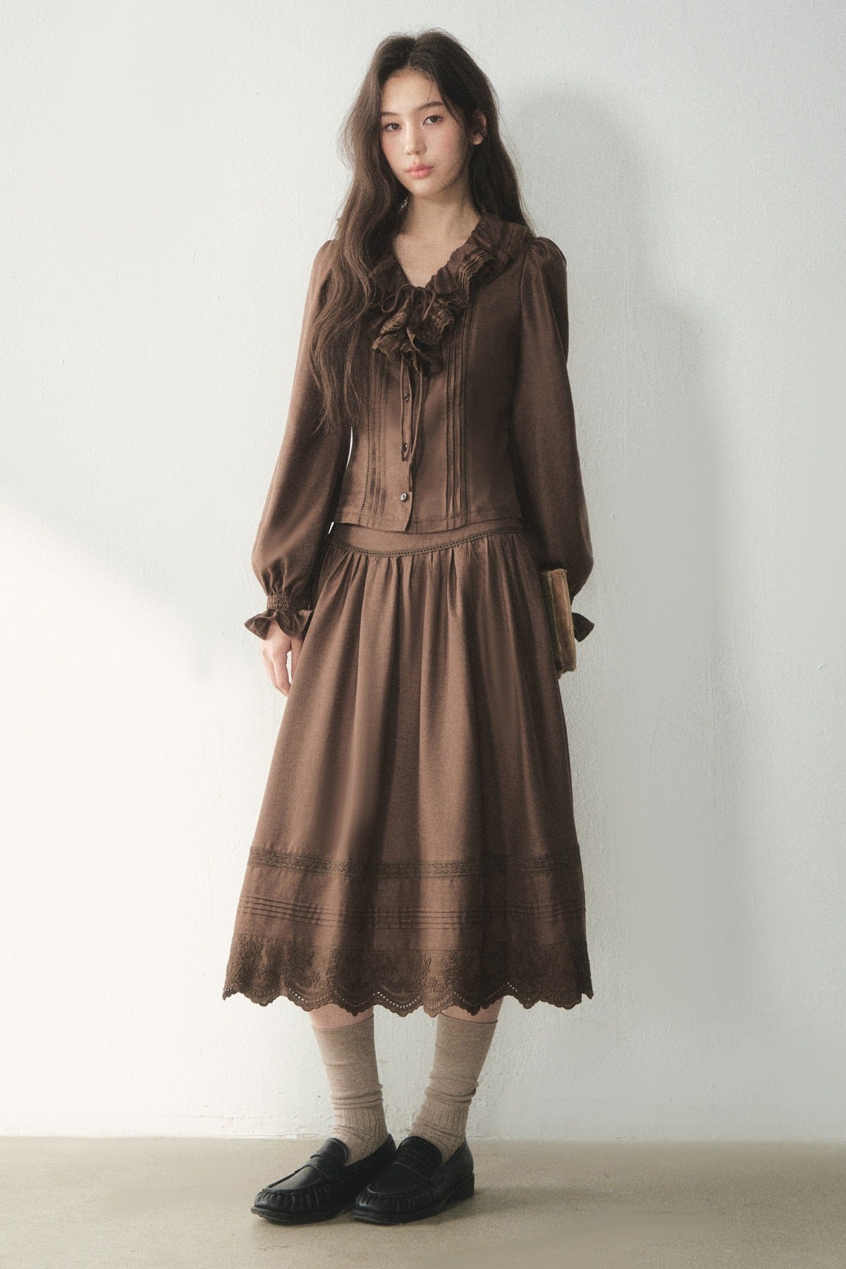 Ruffled Lyocell Shirt and Skirt Set-Up