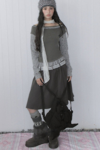 Gray A-Line Mid-Length Umbrella Skirt