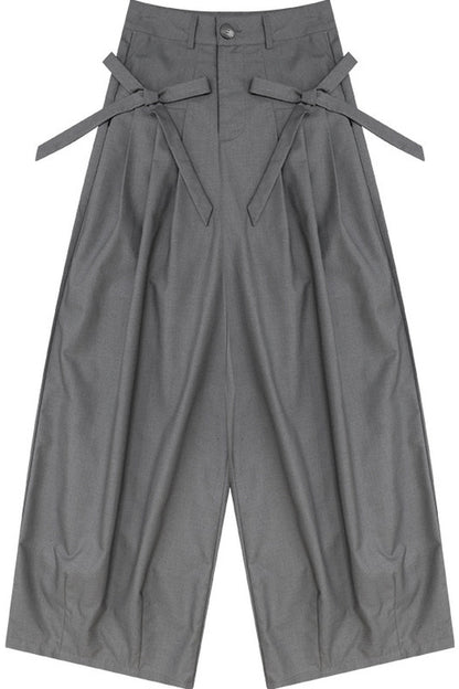 High-Waisted Bow Wide-Leg Suit Pants