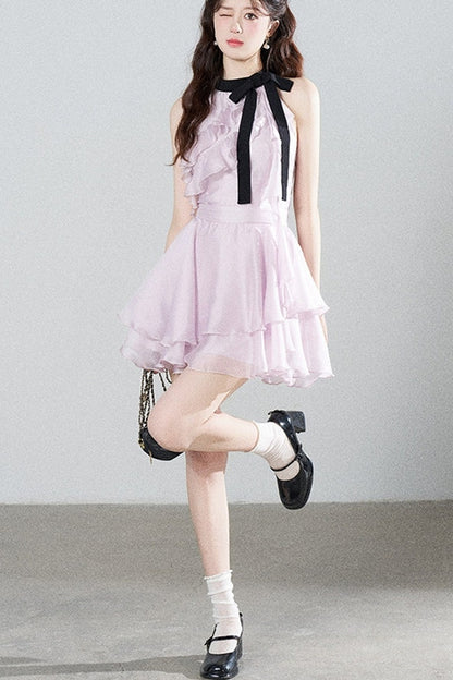 Ruffled Purple Chiffon Dress