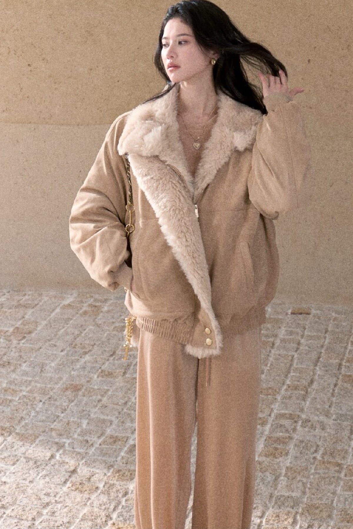 Matte Suede 95% White Duck Down Jacket