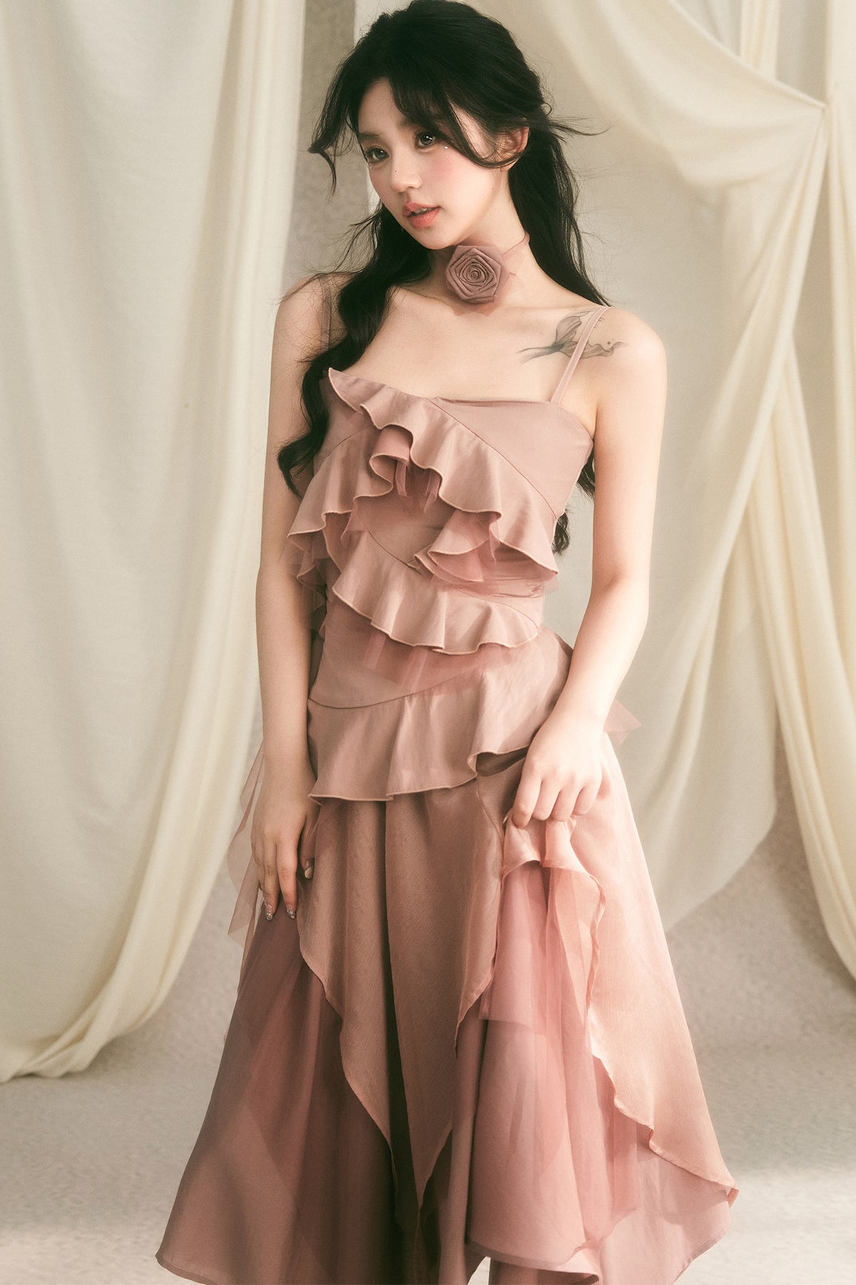 Rose Wave Layered Camisole and Skirt Set-Up