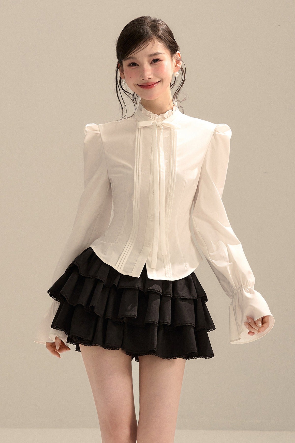 Bow Tie Puff Sleeve Shirt