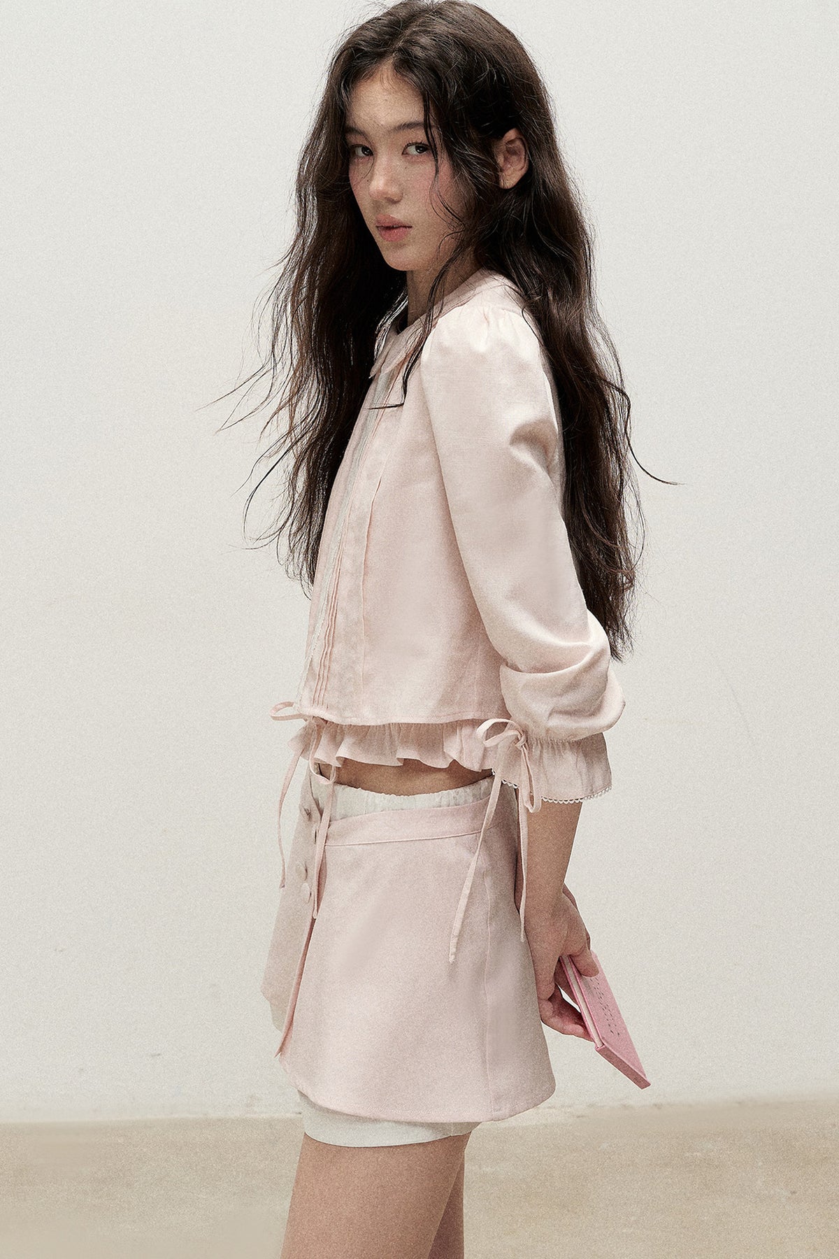 Lyocell Linen Tuck Pleat Shirt and Skirt Set-Up