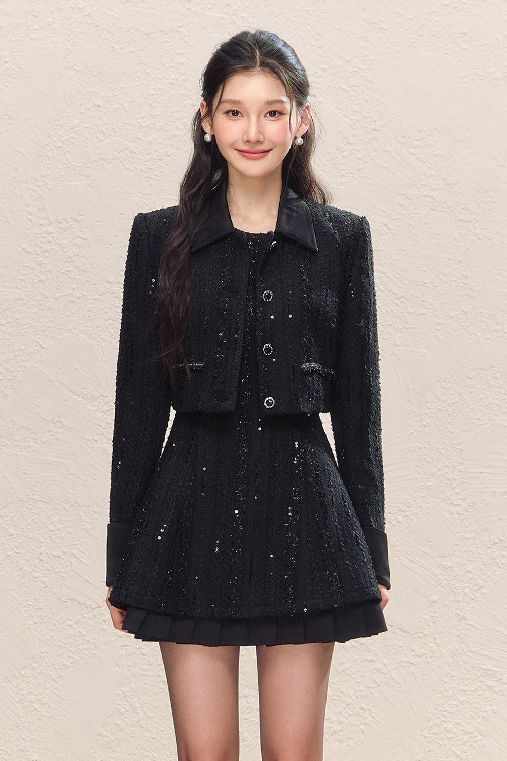 Little Chanel Style Satin Vest Dress and Jacket Set
