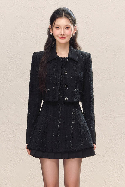Little Chanel Style Satin Vest Dress and Jacket Set