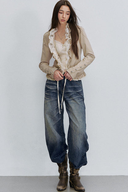 Chaqueta de malla con volantes y retales