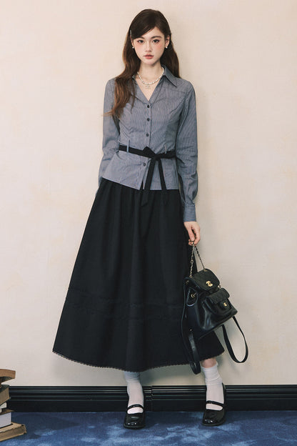 Camicia a maniche lunghe con scollo a V e vita annodata