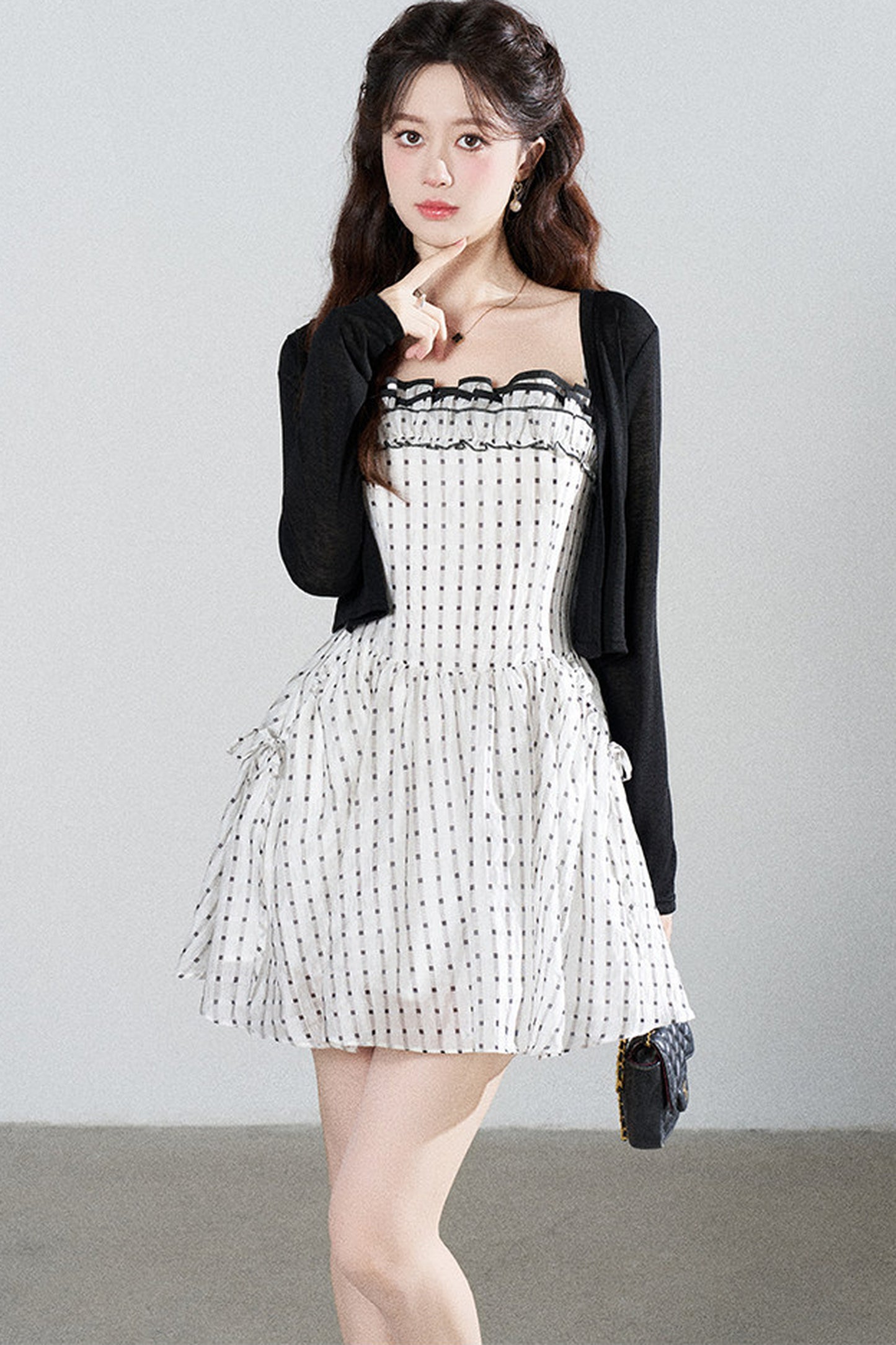 Petite Ruffled Plaid Chiffon Camisole Dress Set-Up
