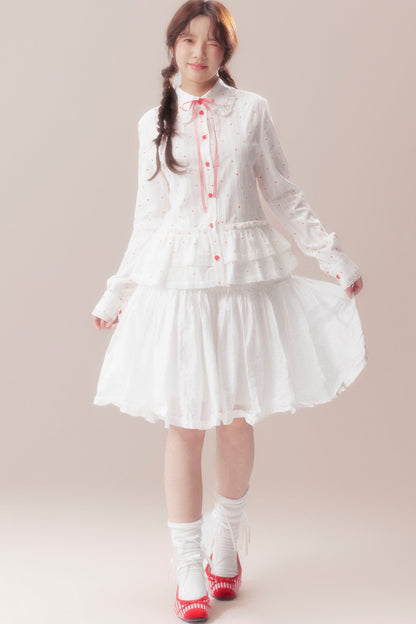 Bow Polka Dot Shirt and Skirt Set-Up