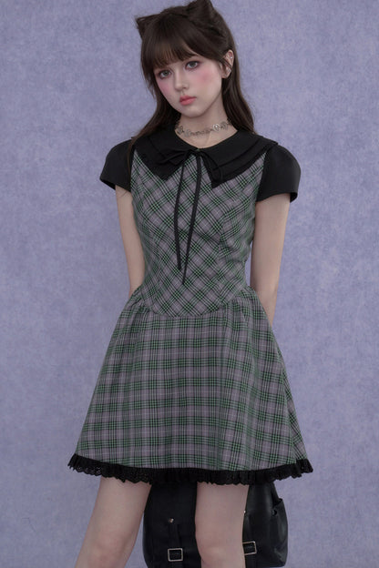 Green Plaid Peter Pan Dress