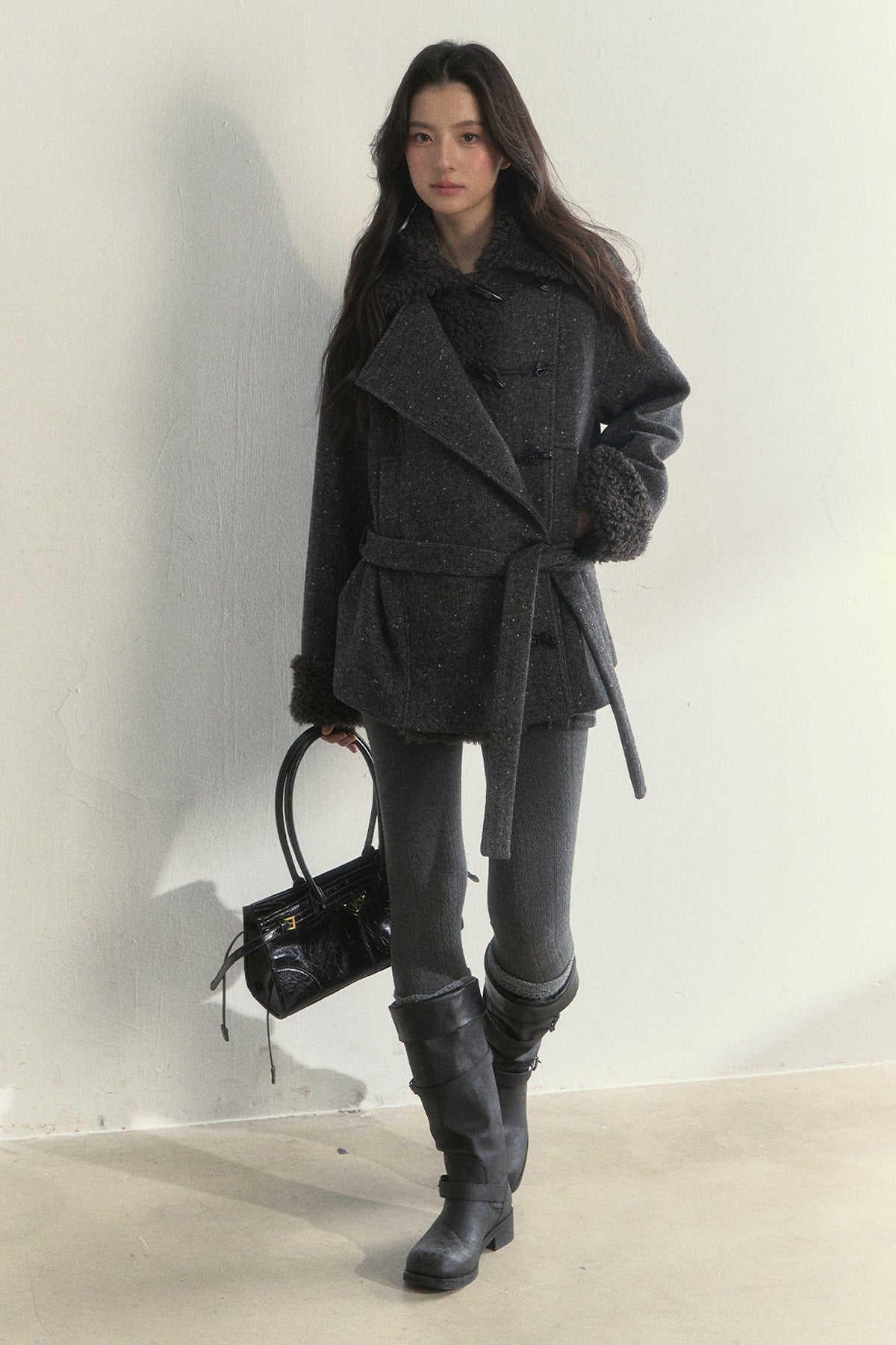50% Wool Lapel Plush Patchwork Jacket