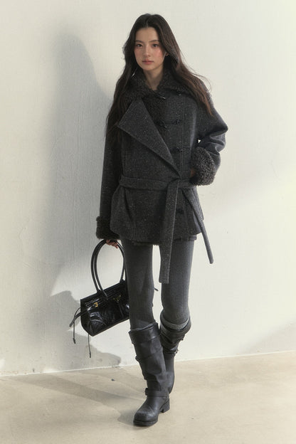 50% Wool Lapel Plush Patchwork Jacket