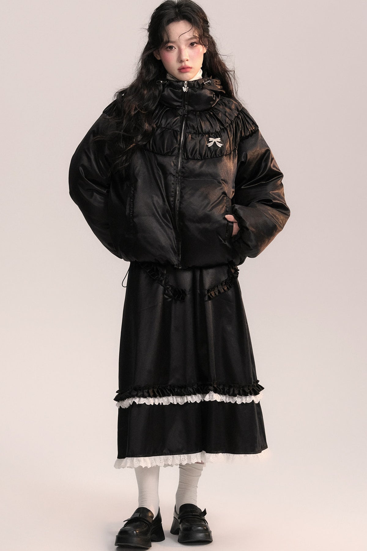 Silk Texture Pleated Puffer Jacket