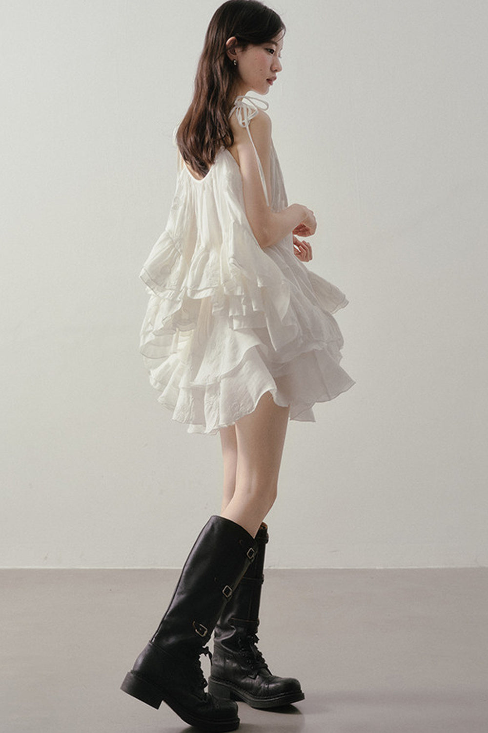 Layered Ruffle Embroidered Camisole Skirt Set