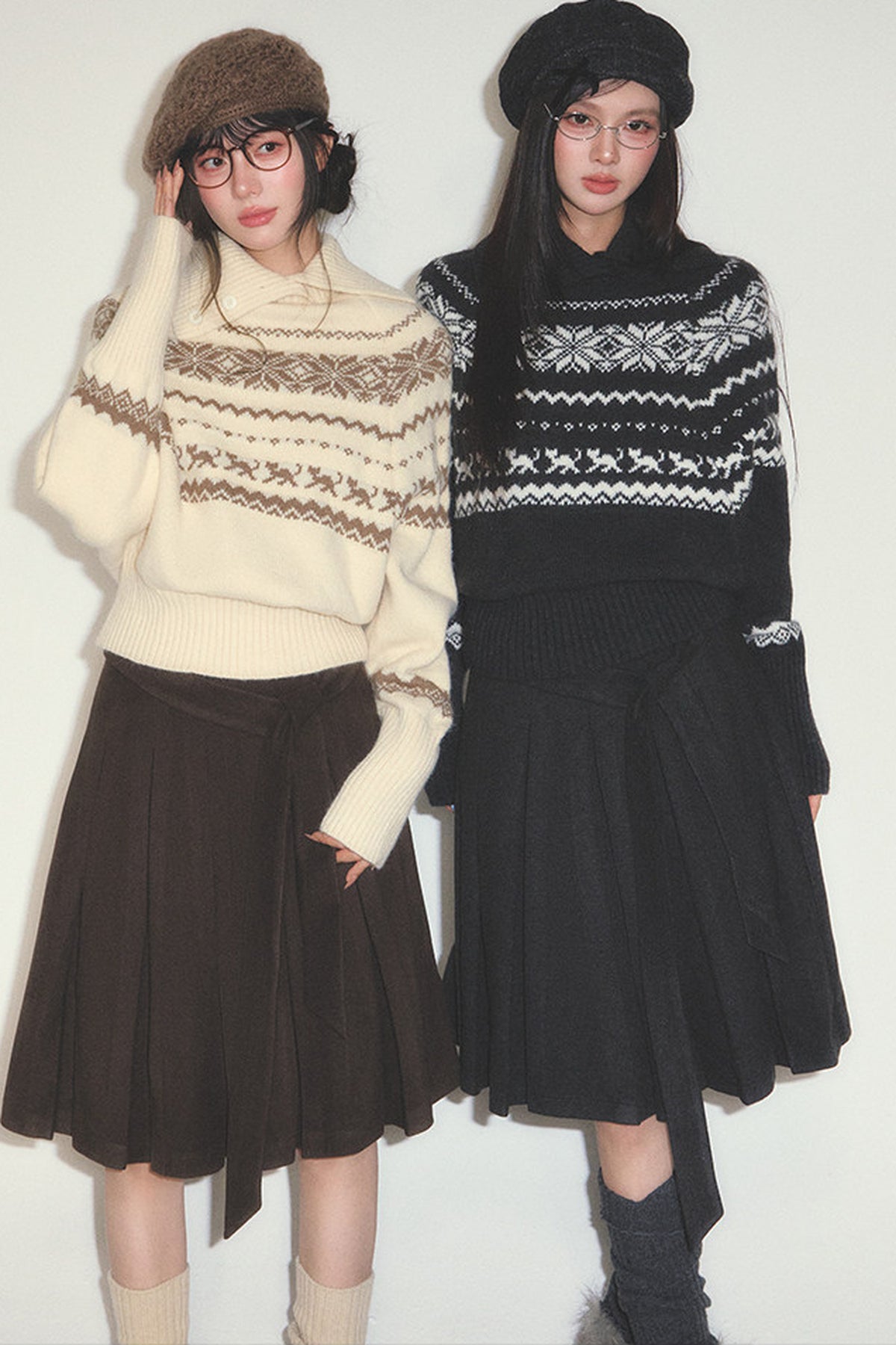 Fair Isle Cable-Knit Stand-Up Collar Sweater