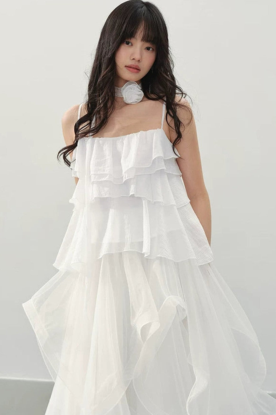 Neck Flower Ruffled Top