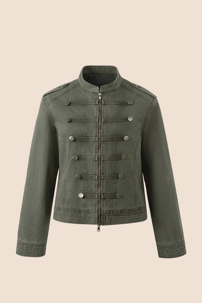 Short Double-Breasted Vintage Denim Jacket