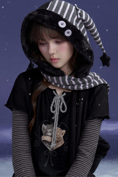 Detachable Horns Clown Scarf Hat And Gloves
