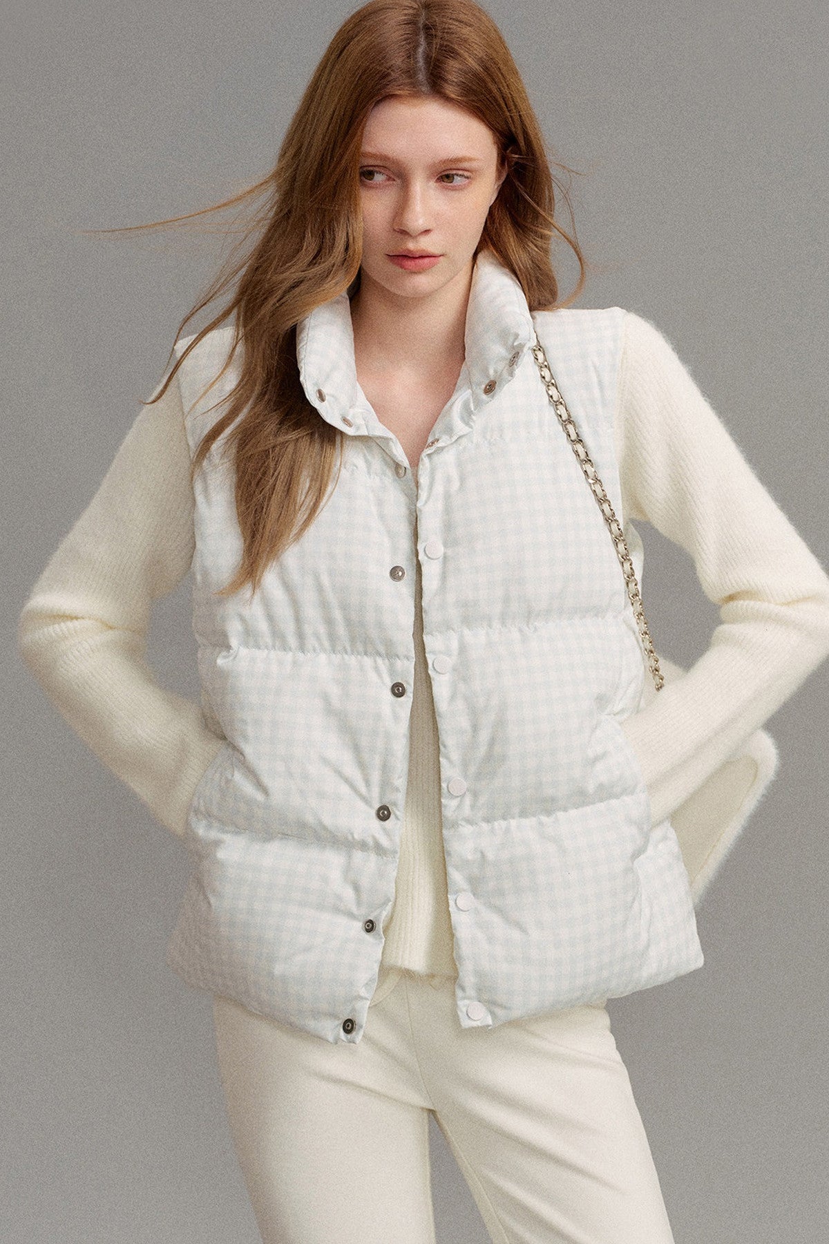 White Duck Down Plaid Vest
