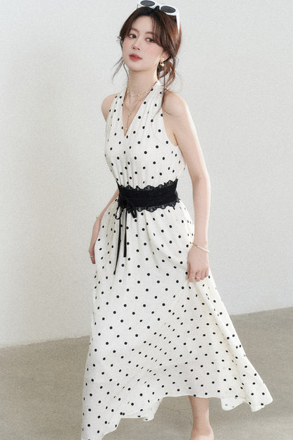 White Polka Dot Halter Dress