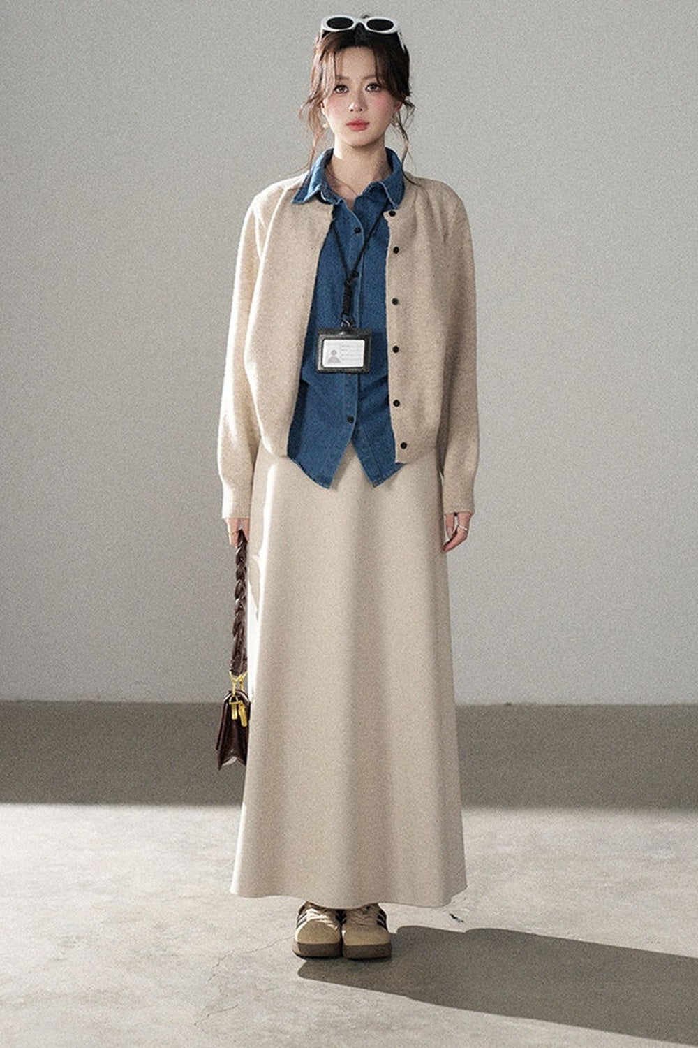 Layered-Look Denim Collar Sweater
