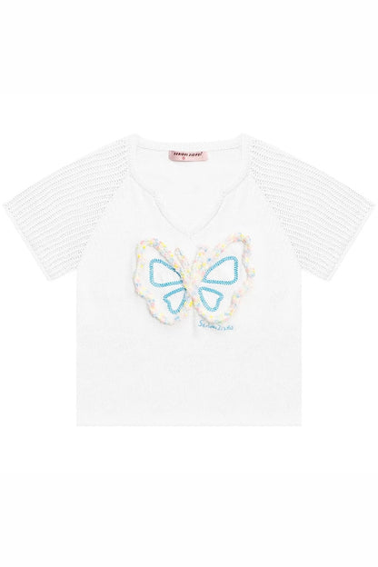Top Raglan a Maglia con Farfalle 3D