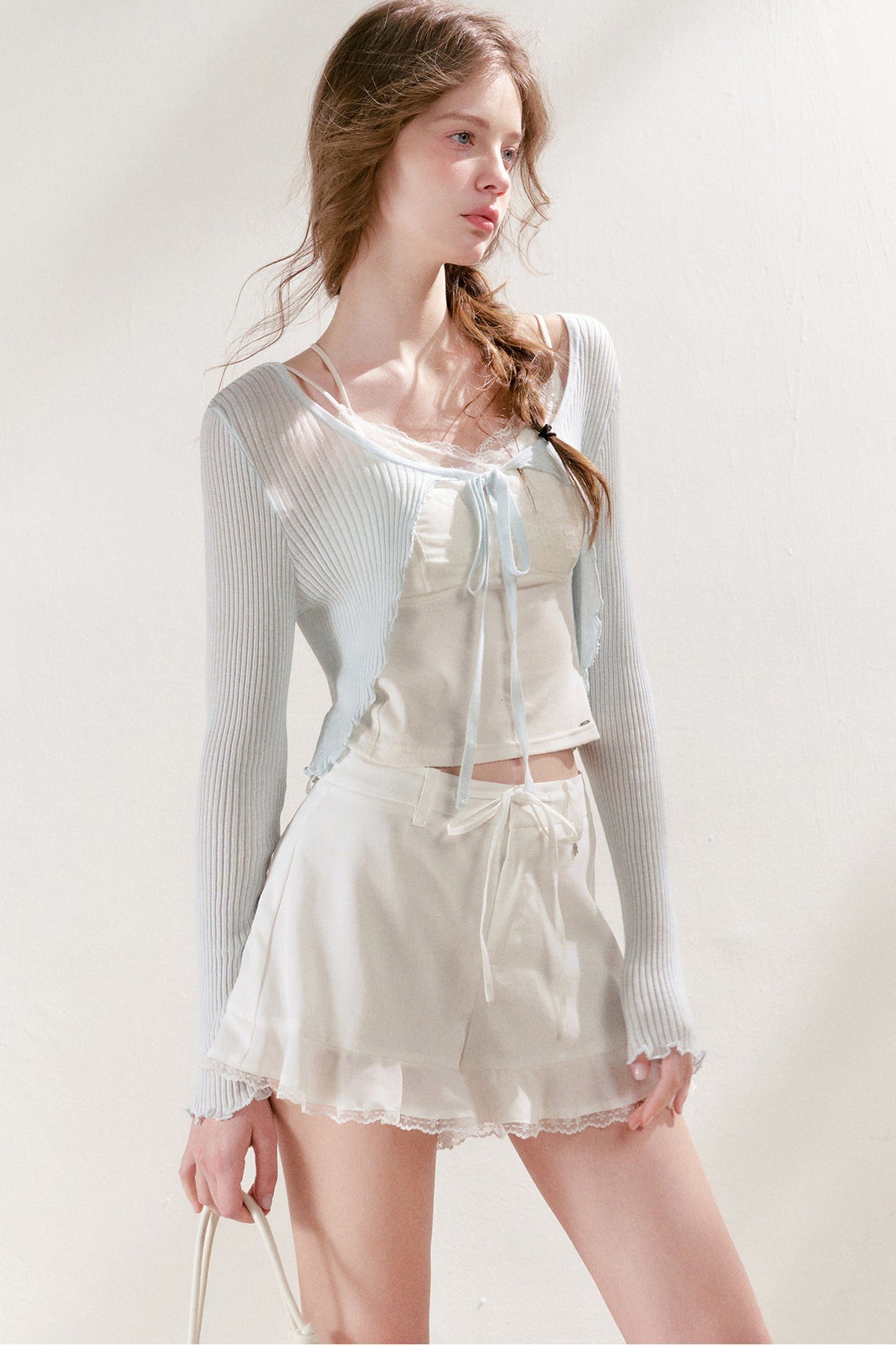 Lyocell Ruffled Tie-Front Cardigan