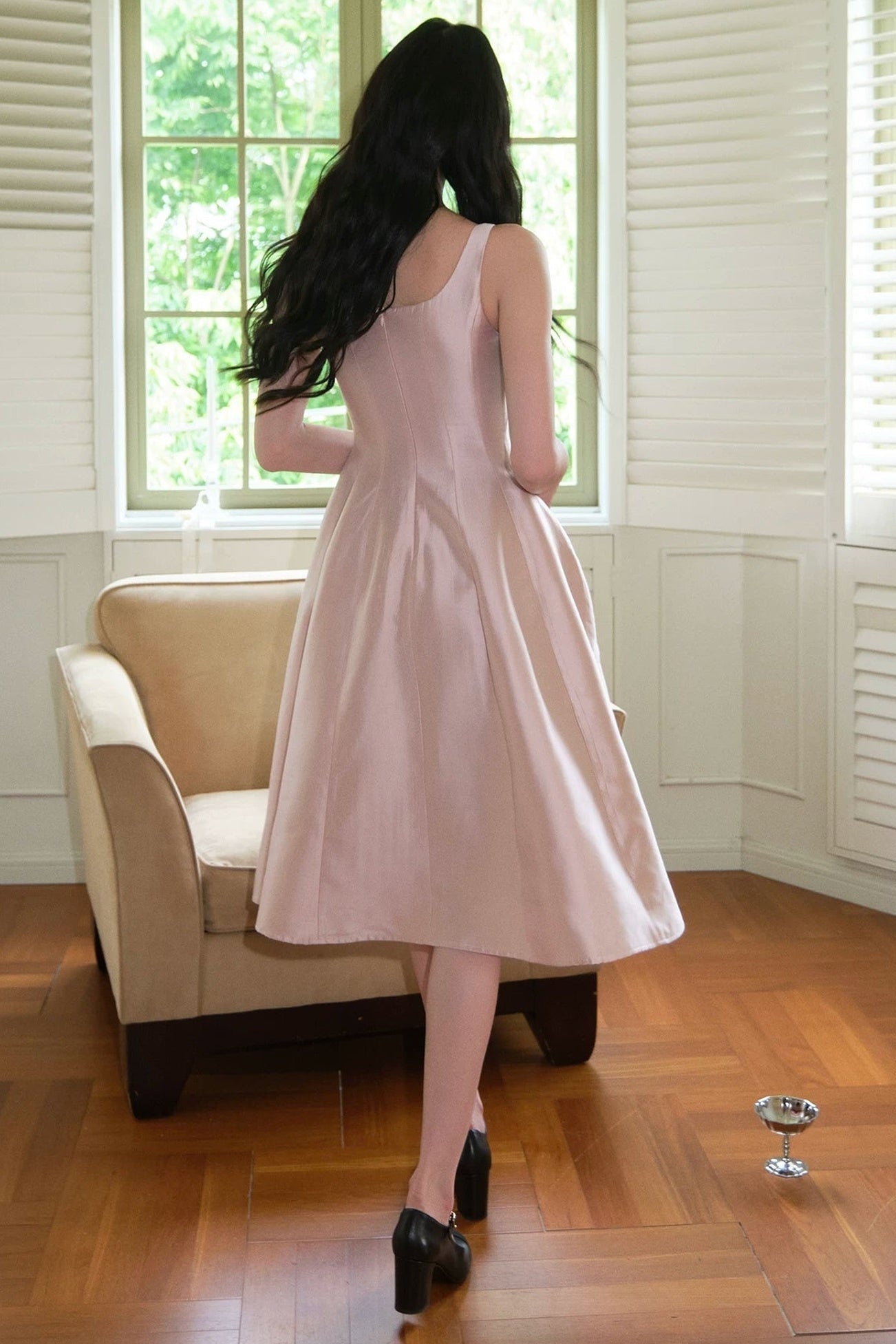 Lyocell Square-Neck A-Line Dress