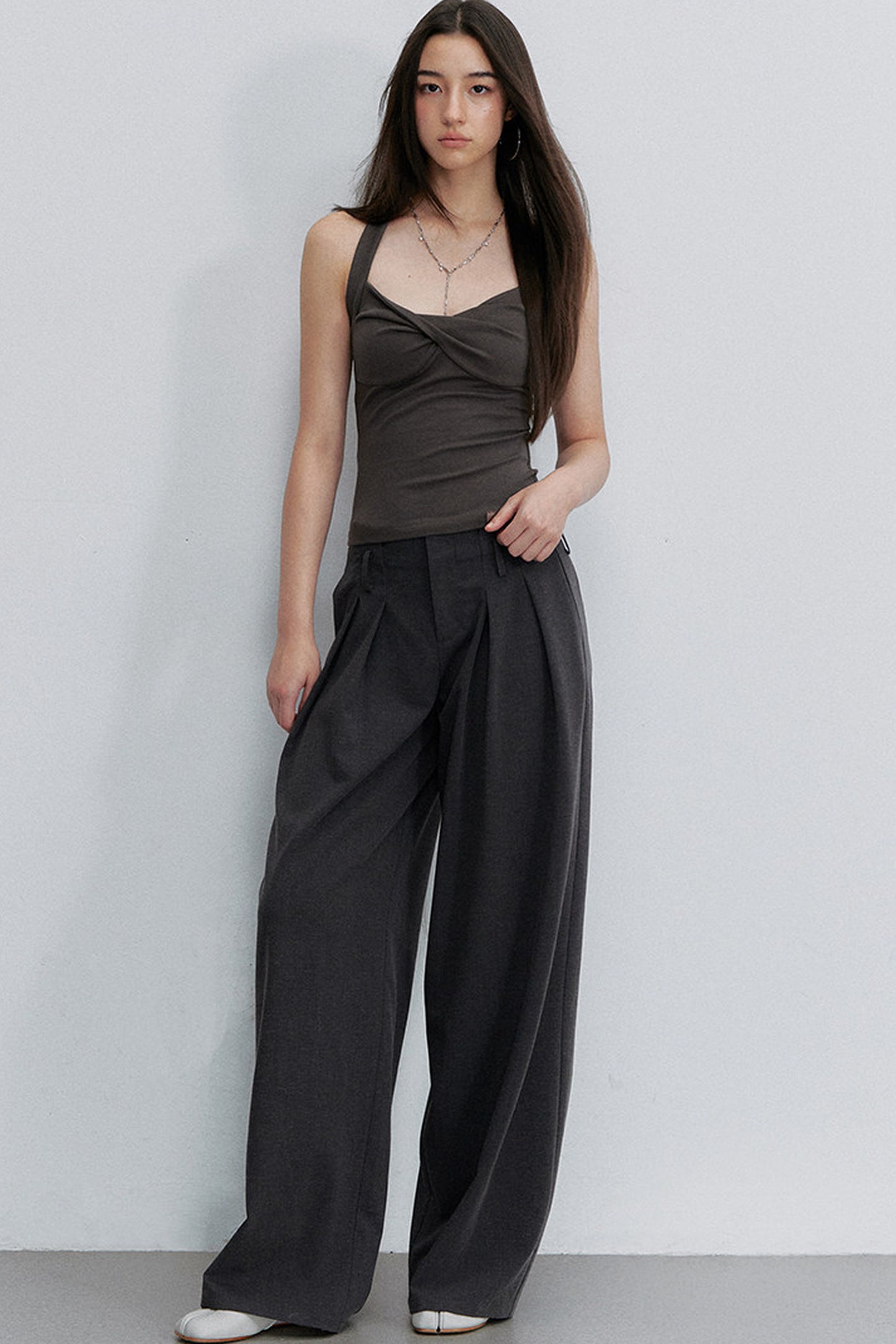 Gray Pleated Suit Pants