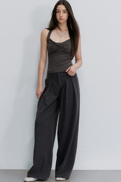 Gray Pleated Suit Pants