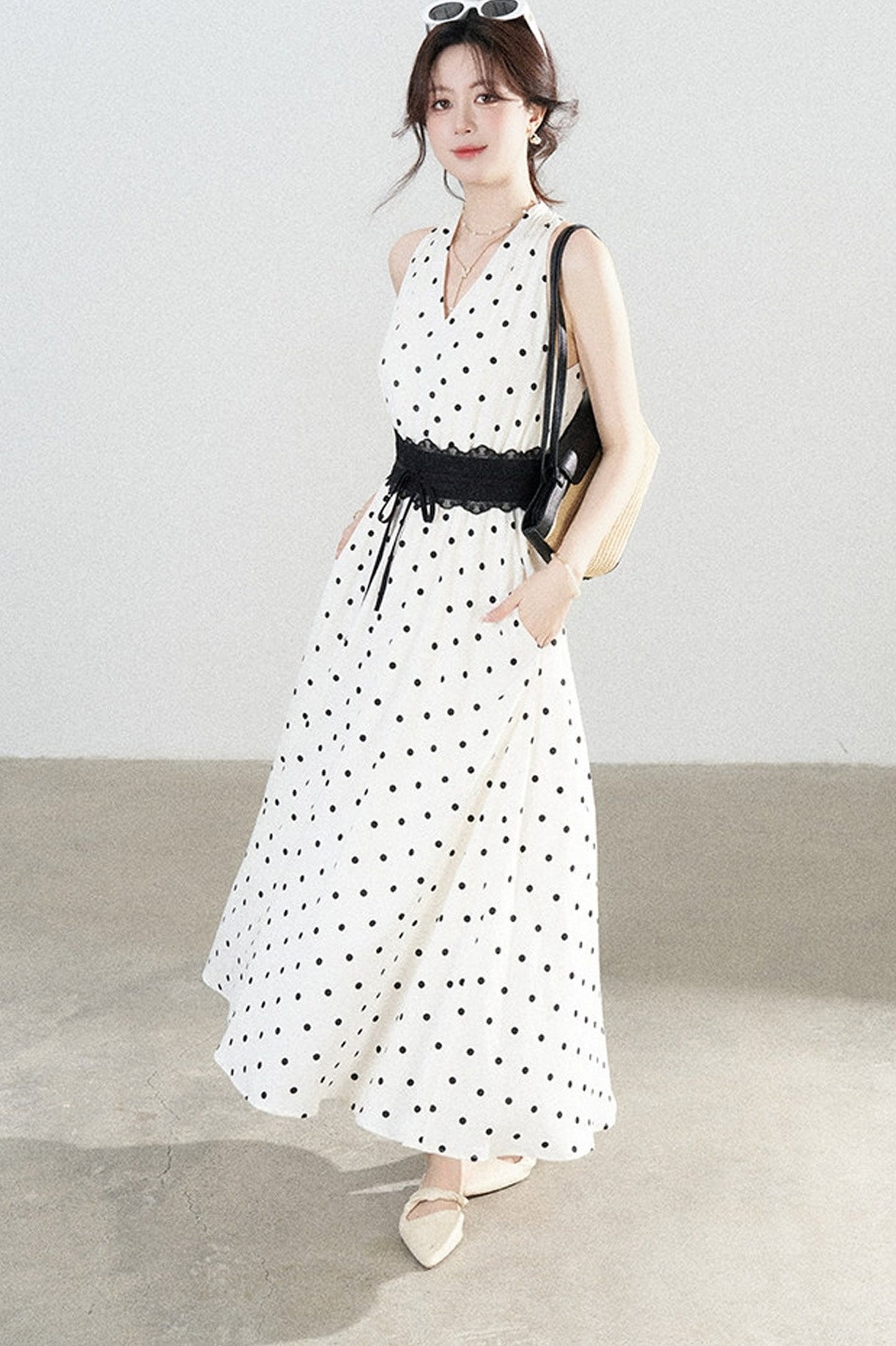 White Polka Dot Halter Dress