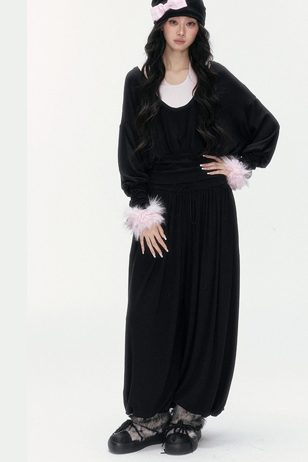 Detachable Halter Batwing U-Neck Knit Top Set-Up