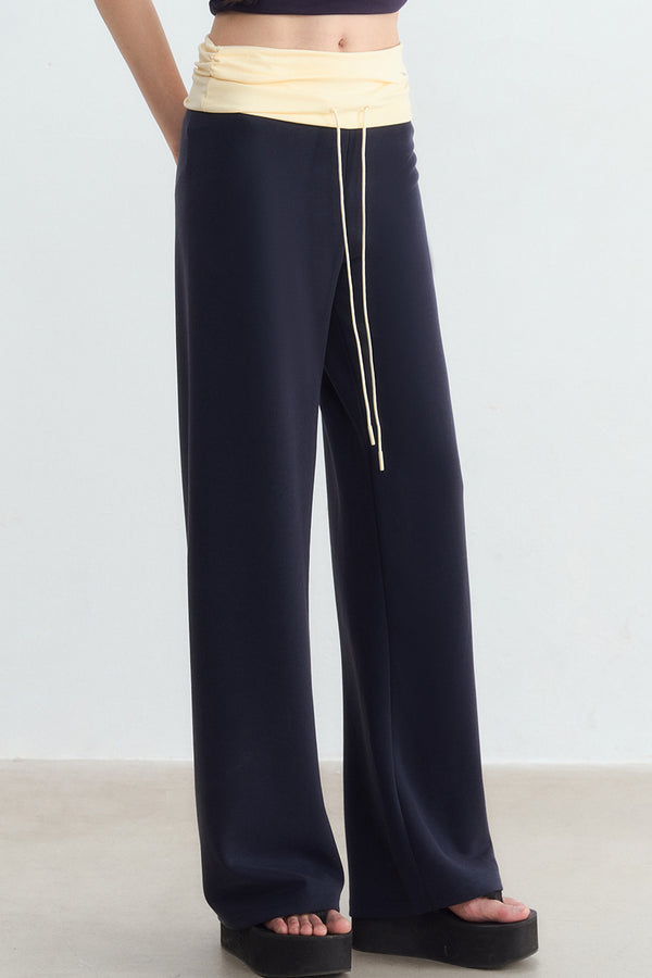 Color-Blocked Waistband Drawstring Pants