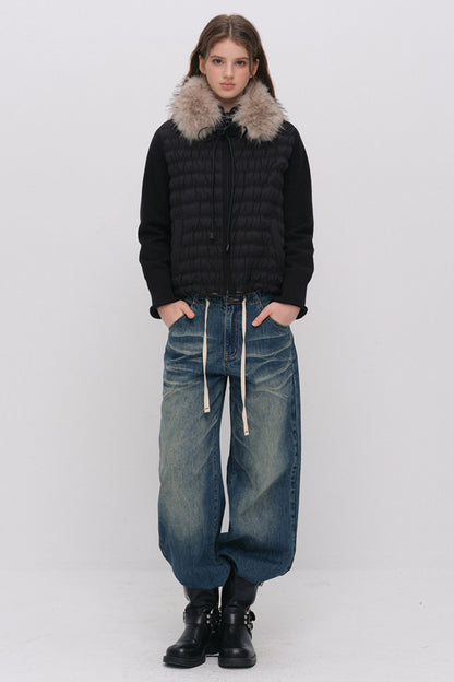 Knit Spliced Quilted Down Jacket