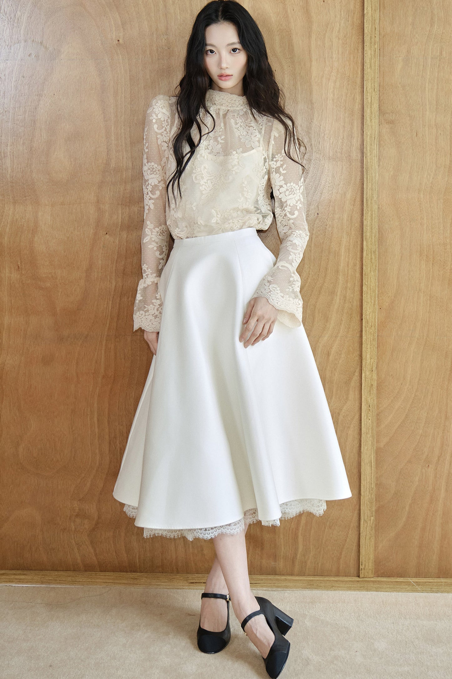 Blusa in rete e pizzo francese