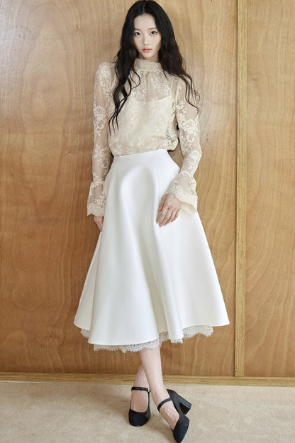 Blusa in rete e pizzo francese