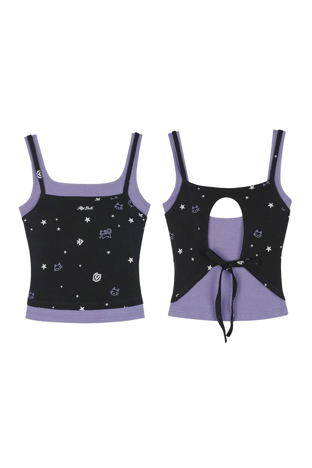 Black Purple Cutout Camisole Set