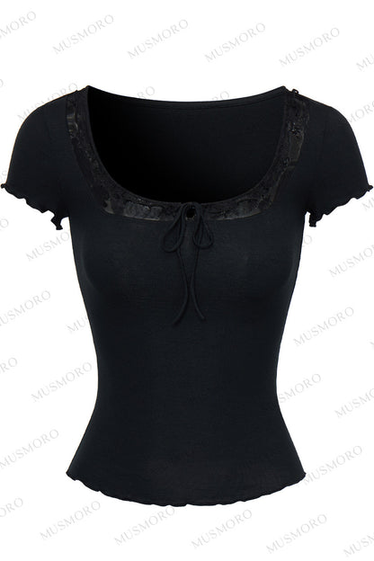 Lace Ruffle Short Sleeve Top