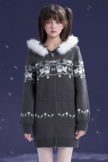 Fair Isle Cat Jacquard Dress Coat