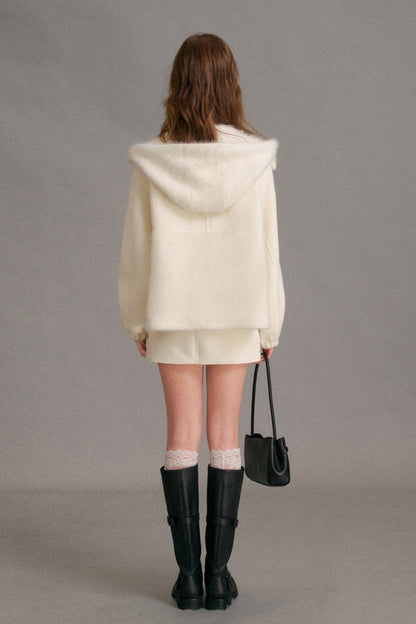 Double-Sided Wool Patchwork Hooded Coat