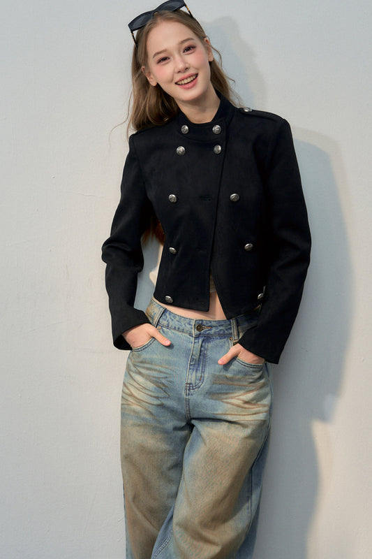 Double-Breasted Stand Collar Jacket