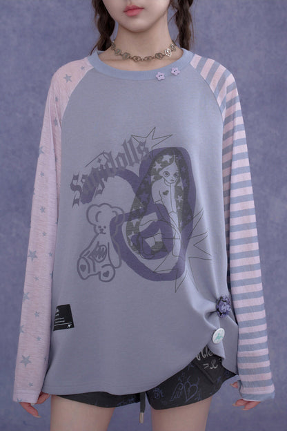 Purple Graffiti Print Raglan Blouse Set-Up