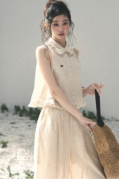 Conjunto de top de encaje francés y falda capullo