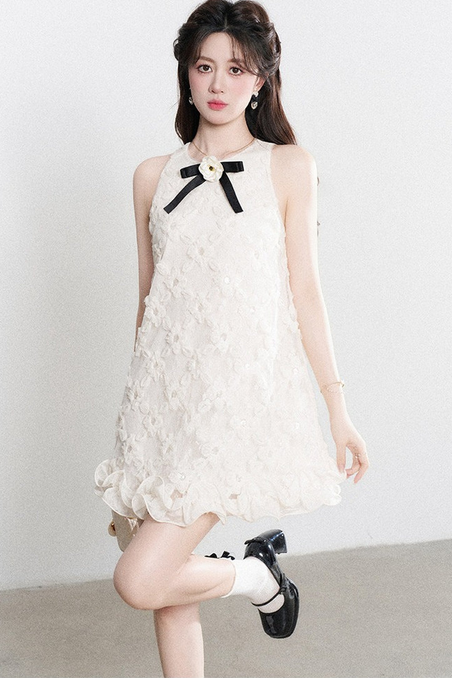 Apricot Neckholder-Kleid