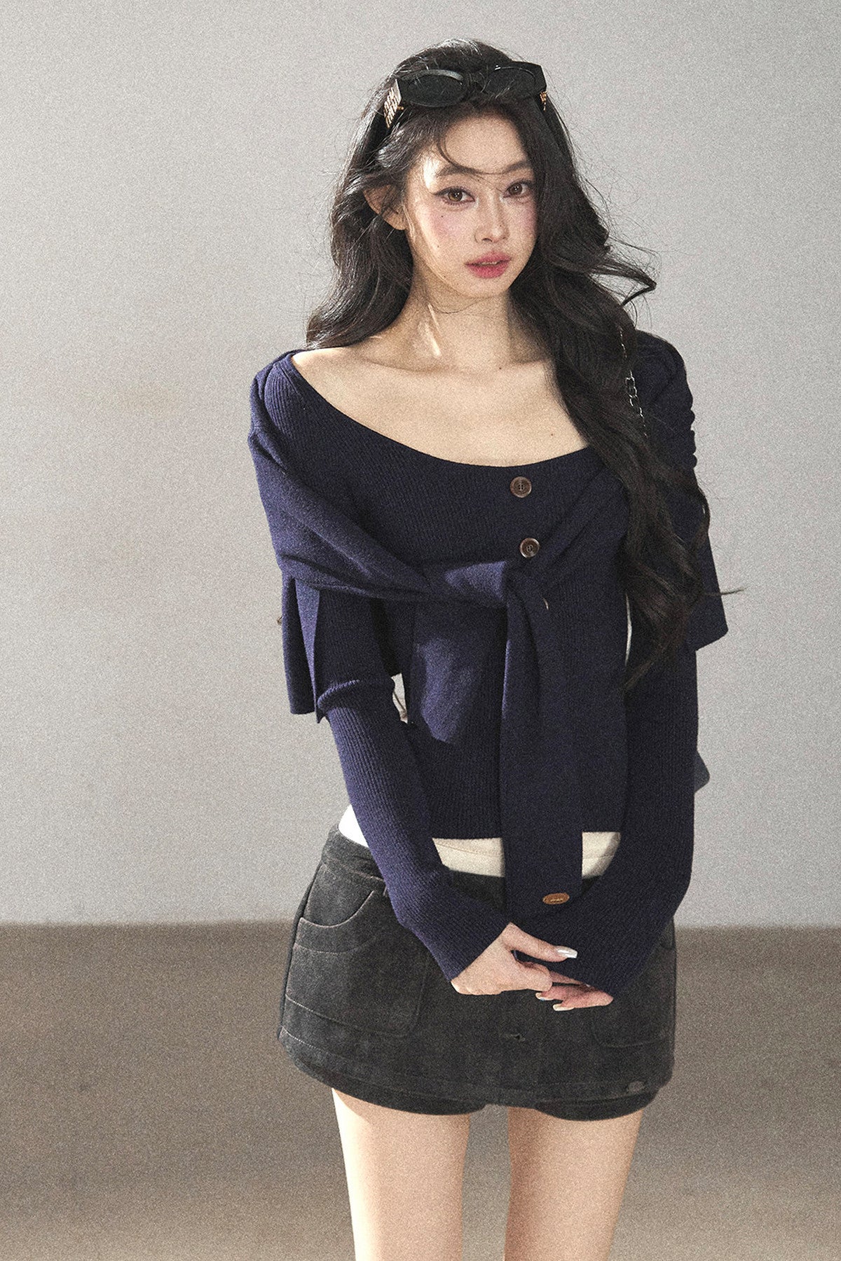 Flowing Twilight Layered-Look Shawl Ribbed Top 
Set