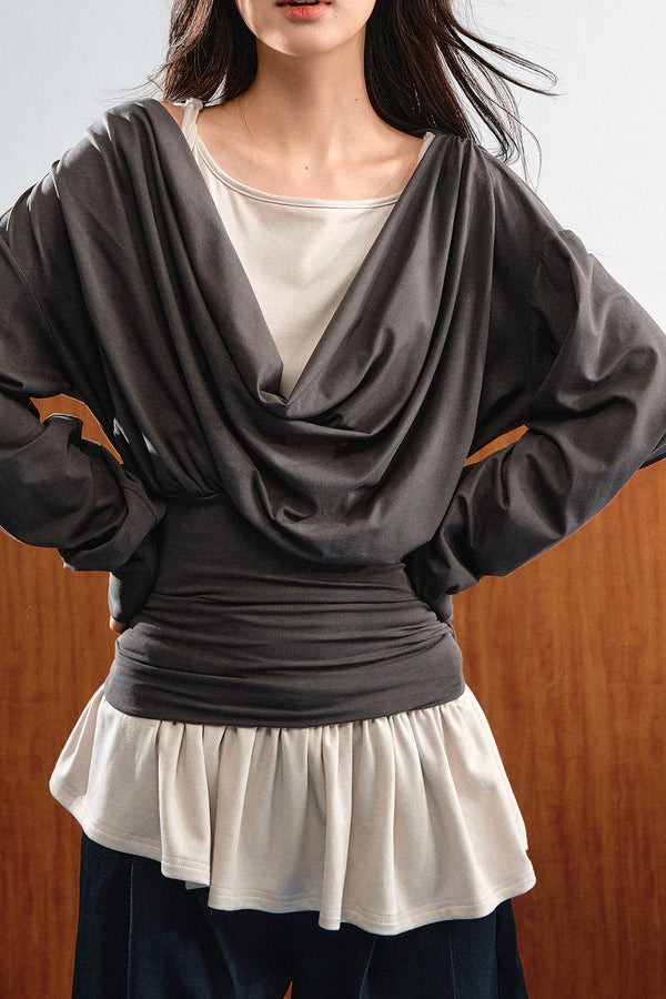 Draped Ruched Blouse and Inner Top Set-Up