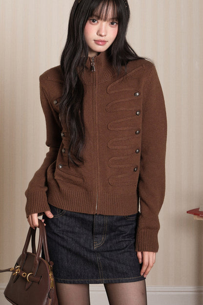 Napoleon Style Zipper Knit Cardigan