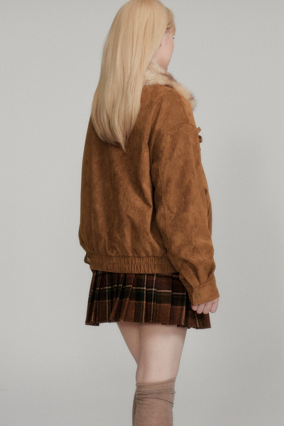 Wool Plaid Pleated Half Skirt